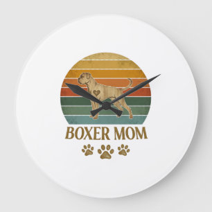 Boxer Mom Dog Retro Sunset Paw Prints_1 Large Clock