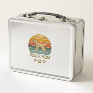 Boxer Mom Dog Retro Sunset Paw Prints_1 Metal Lunch Box