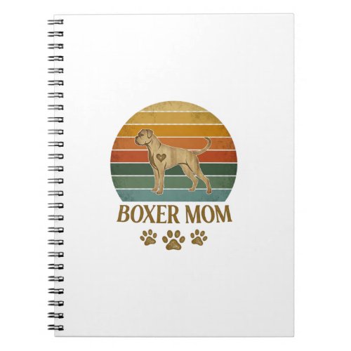 Boxer Mom Dog Retro Sunset Paw Prints_1 Notebook