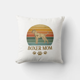 Boxer Mom Dog Retro Sunset Paw Prints_1 Throw Pillow
