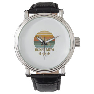 Boxer Mom Dog Retro Sunset Paw Prints_1 Watch