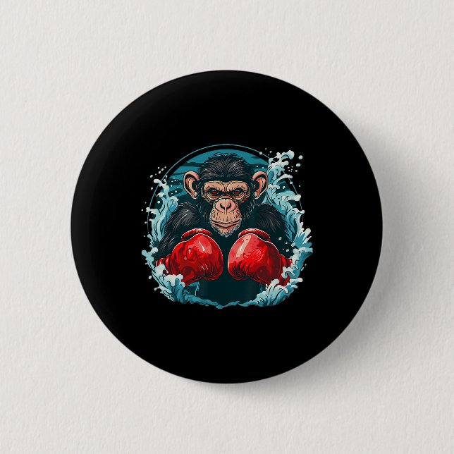 Boxer Monkey With Boxing Gloves Kickboxing Funny B Button (Front)