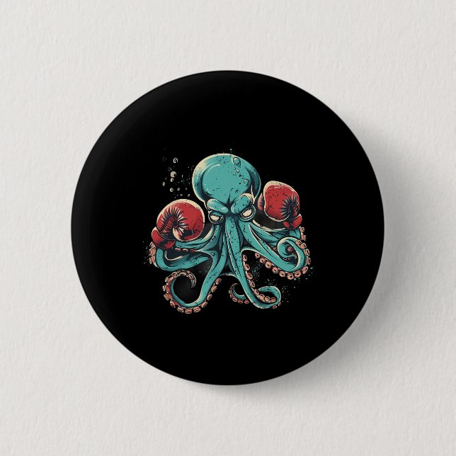 Boxer Octopus Lover Ocean Sea Creature Kickboxing  Button (Front)