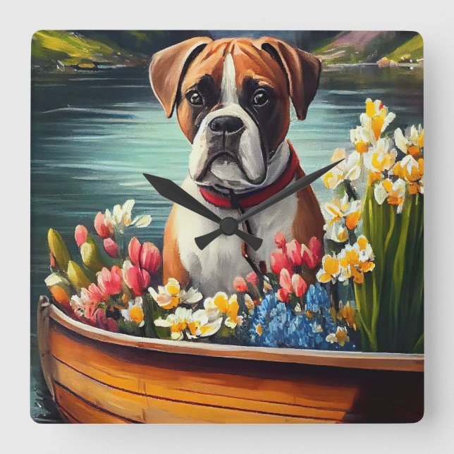 Boxer on a Paddle: A Scenic Adventure Square Wall Clock (Front)