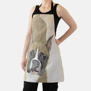 Boxer Painting - Cute Original Dog Art Apron