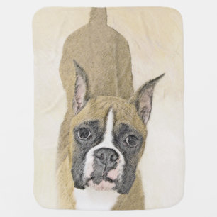 Boxer Painting - Cute Original Dog Art Baby Blanket