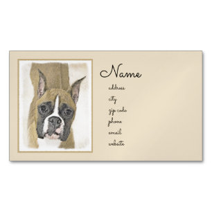 Boxer Painting - Cute Original Dog Art Business Card Magnet