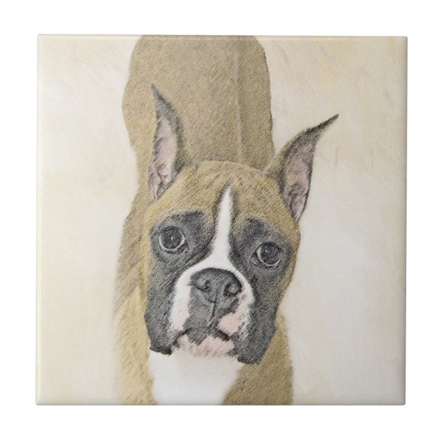 Boxer Painting - Cute Original Dog Art Ceramic Tile (Front)