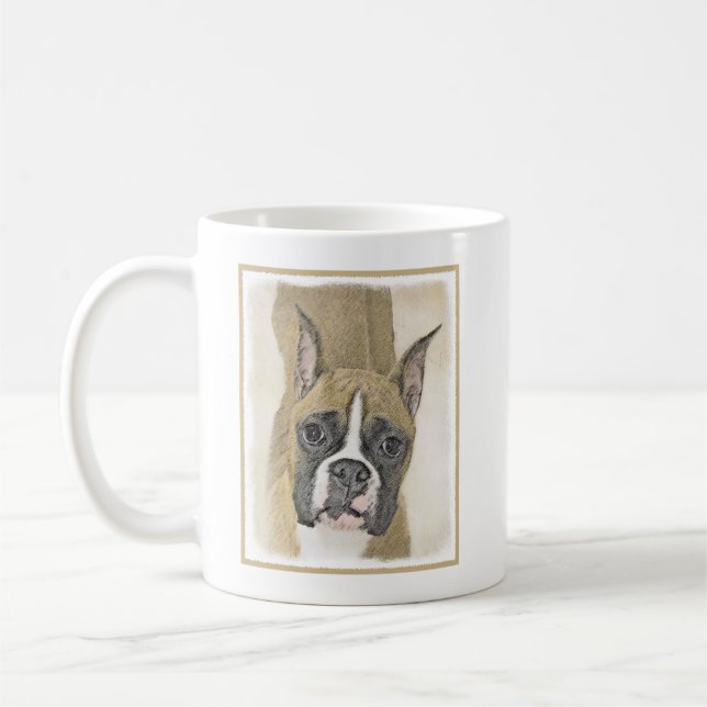 Boxer Painting - Cute Original Dog Art Coffee Mug (Left)