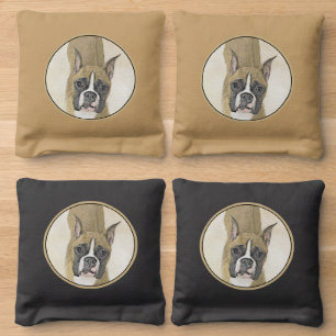 Boxer Painting - Cute Original Dog Art Cornhole Bags