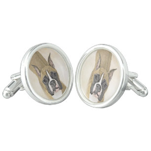 Boxer Painting - Cute Original Dog Art Cufflinks
