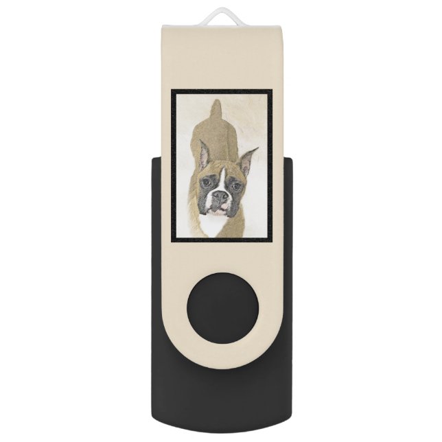 Boxer Painting - Cute Original Dog Art Flash Drive (Back (Vertical))