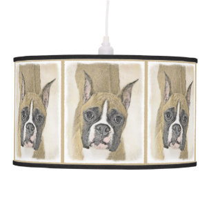 Boxer Painting - Cute Original Dog Art Hanging Lamp