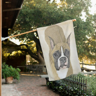 Boxer Painting - Cute Original Dog Art House Flag