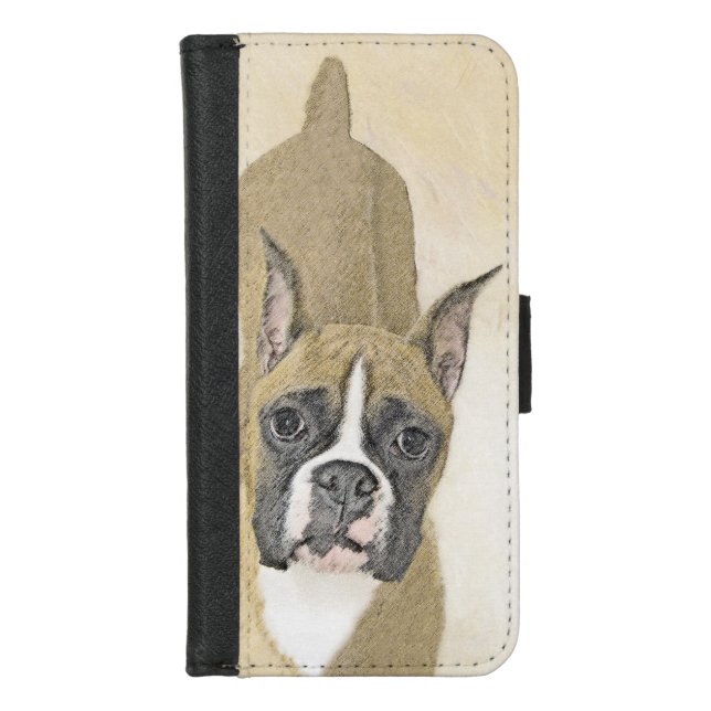 Boxer Painting - Cute Original Dog Art iPhone Wallet Case (Front)