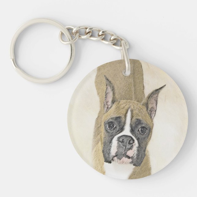 Boxer Painting - Cute Original Dog Art Keychain (Front)