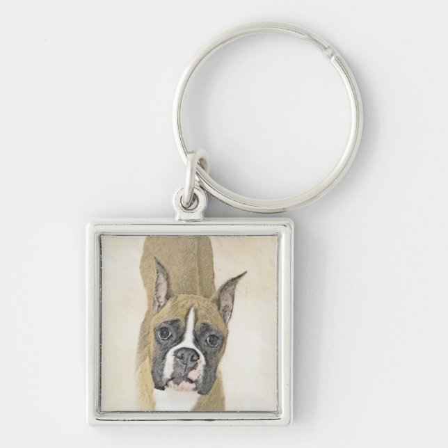 Boxer Painting - Cute Original Dog Art Keychain (Front)