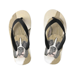 Boxer Painting - Cute Original Dog Art Kid's Flip Flops
