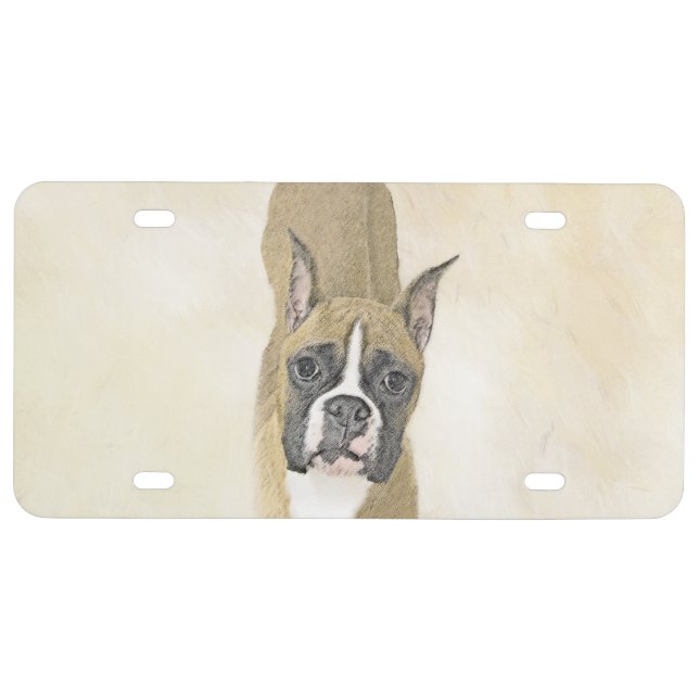 Boxer Painting - Cute Original Dog Art License Plate (Front)