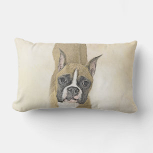 Boxer Painting - Cute Original Dog Art Lumbar Pillow