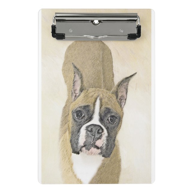 Boxer Painting - Cute Original Dog Art Mini Clipboard (Front)