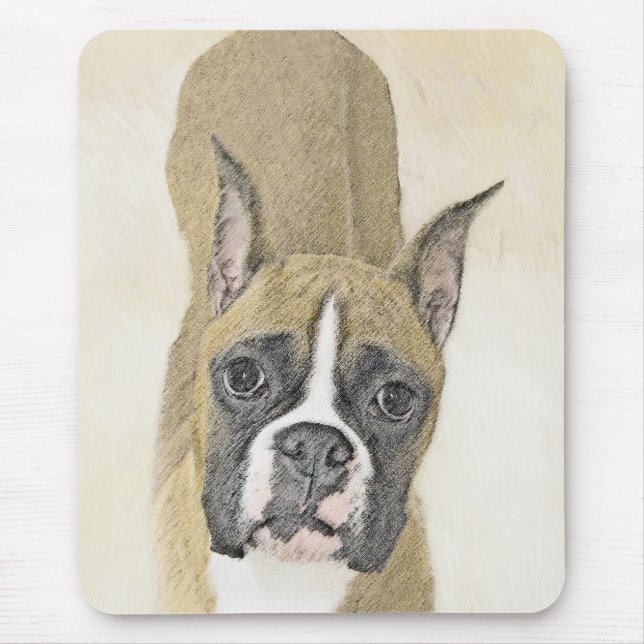 Boxer Painting - Cute Original Dog Art Mouse Pad (Front)