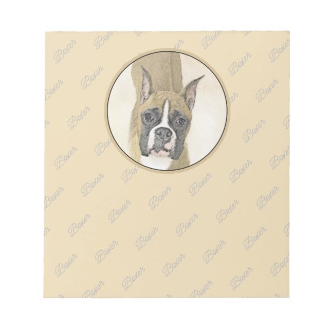 Boxer Painting - Cute Original Dog Art Notepad (Front)