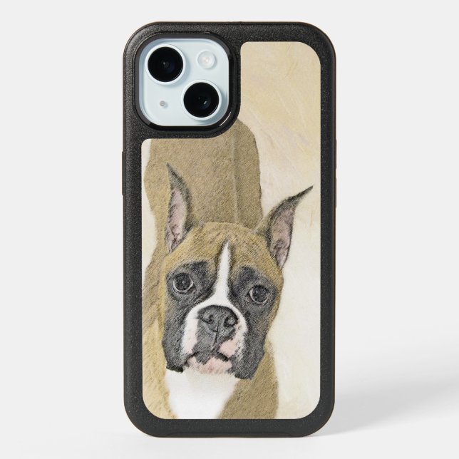 Boxer Painting - Cute Original Dog Art OtterBox iP iPhone 15 Case (Back)