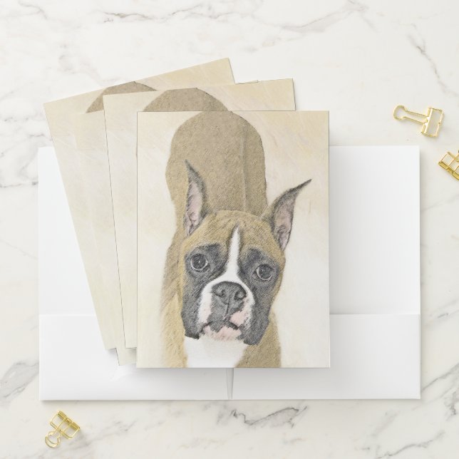 Boxer Painting - Cute Original Dog Art Pocket Folder (In Situ)