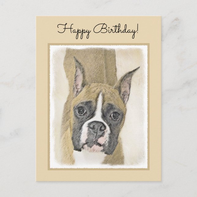 Boxer Painting - Cute Original Dog Art Postcard (Front)