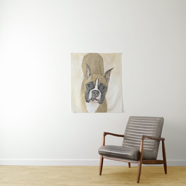 Boxer Painting - Cute Original Dog Art Tapestry (In Situ)