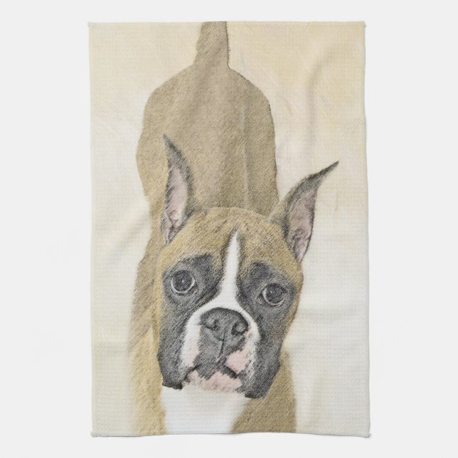 Boxer Painting - Cute Original Dog Art Towel (Vertical)