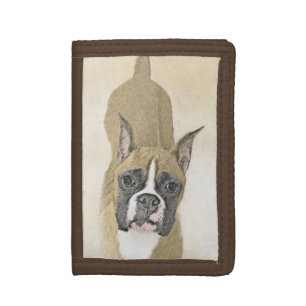 Boxer Painting - Cute Original Dog Art Tri-fold Wallet