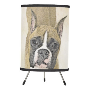 Boxer Painting - Cute Original Dog Art Tripod Lamp