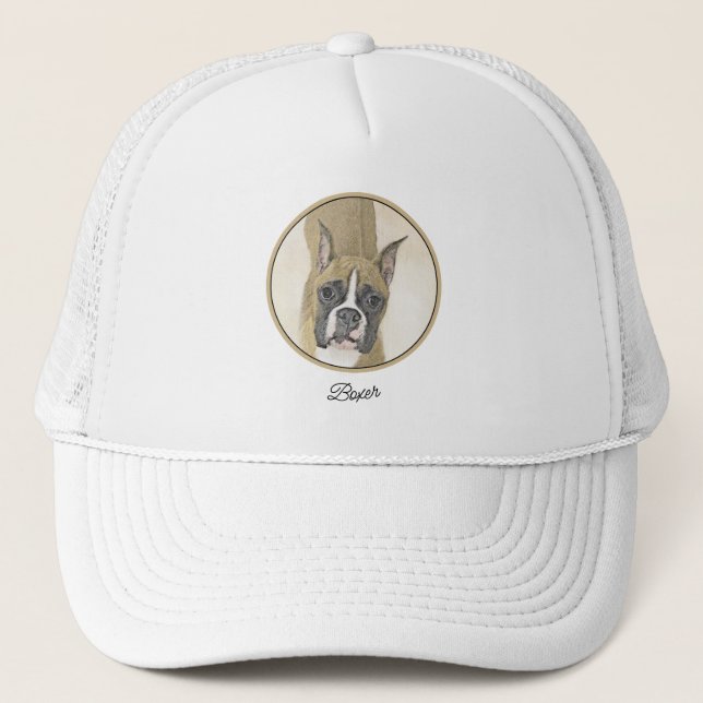 Boxer Painting - Cute Original Dog Art Trucker Hat (Front)