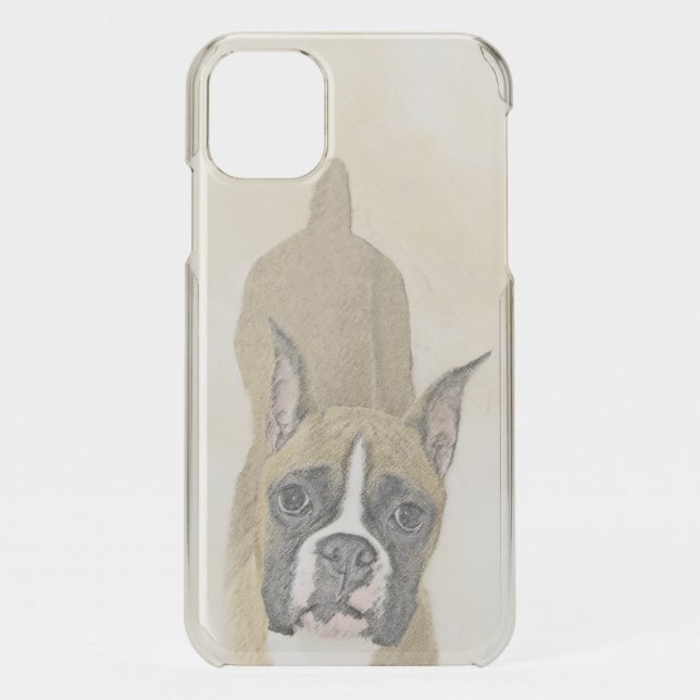 Boxer Painting - Cute Original Dog Art Uncommon iPhone Case (Back)