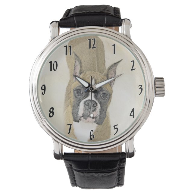 Boxer Painting - Cute Original Dog Art Watch (Front)