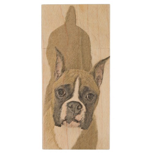 Boxer Painting _ Cute Original Dog Art Wood USB Flash Drive