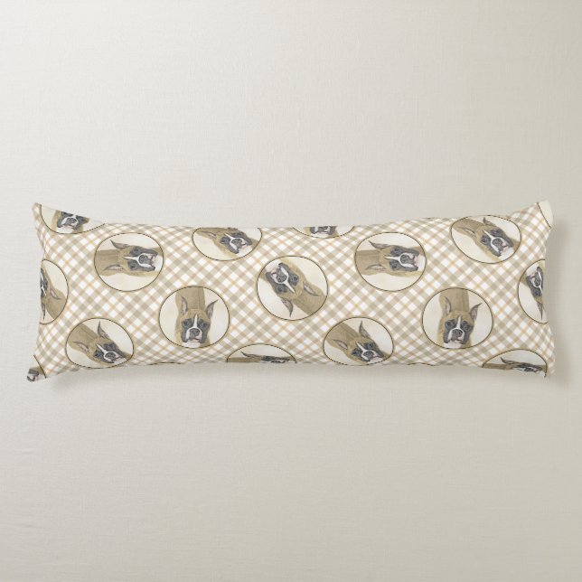 Boxer Painting Fawn Cropped Docked Cute Dog Art Body Pillow (Front)