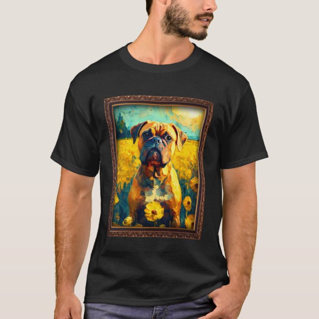 Boxer Painting Sunflower Flower Mom Women Floral   T-Shirt (Front)