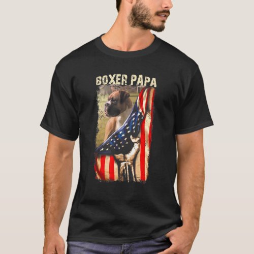 Boxer Papa American Flag Hand Pride T_Shirt