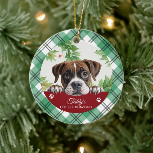 Boxer Personalized First Christmas Ceramic Ornament