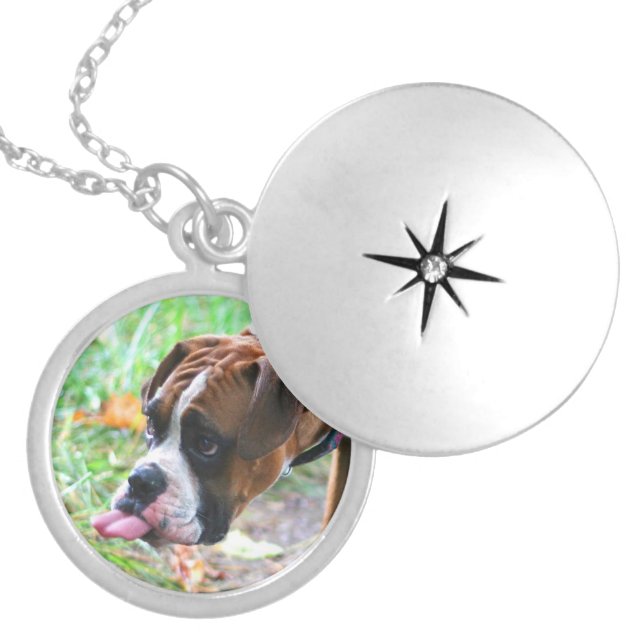 Boxer Photo Sticking Out Tongue Locket Necklace (Front)