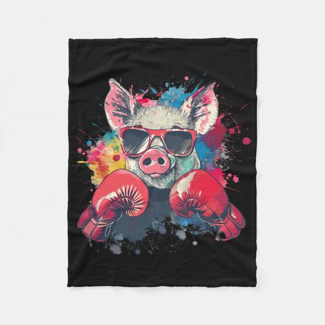 Boxer Pig With Boxing Gloves Kickboxing Funny Boxi Fleece Blanket (Front)