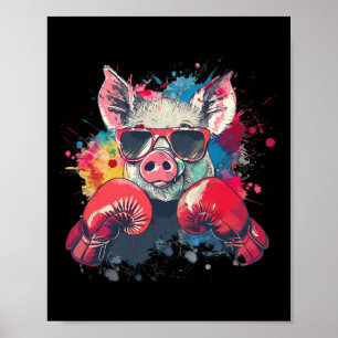 Boxer Pig With Boxing Gloves Kickboxing Funny Boxi Poster