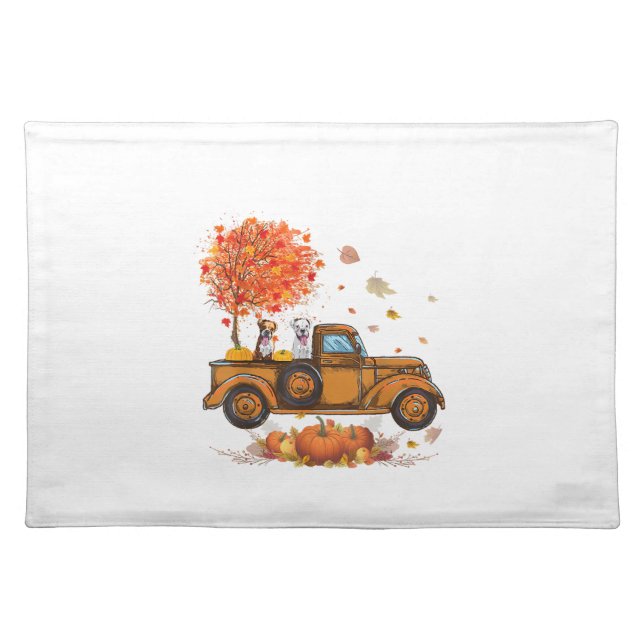 Boxer Pumpkins Truck Autumn Leaf Fall thanksgiving Cloth Placemat (Front)