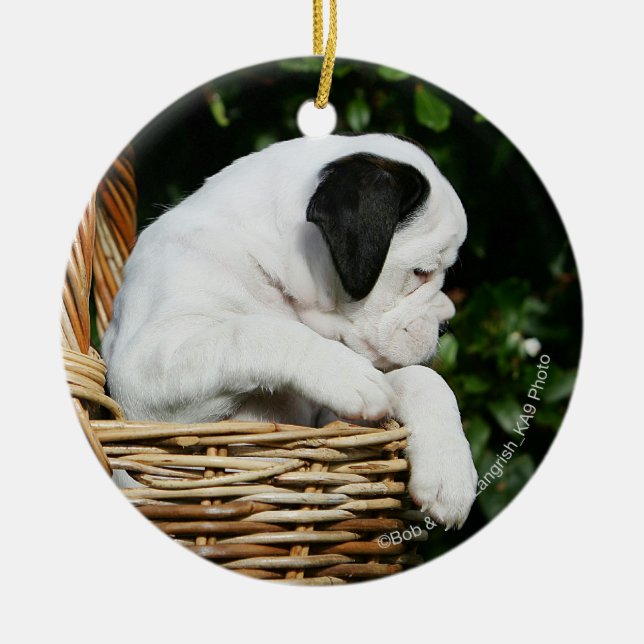 Boxer Puppies in Basket Ceramic Ornament (Front)