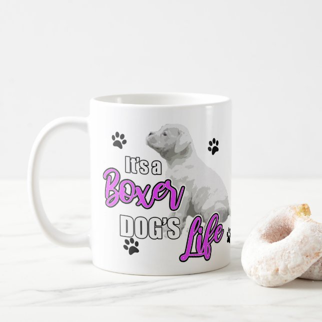 Boxer Puppies - White Boxer Dog Coffee Mug (With Donut)