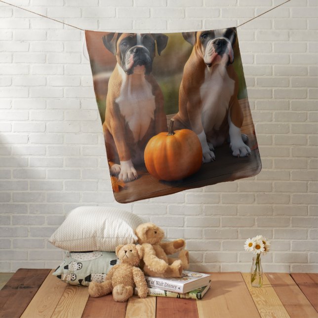 Boxer Puppy Autumn Delight Pumpkin  Baby Blanket (In Situ)