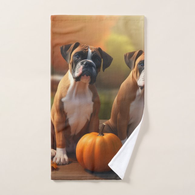 Boxer Puppy Autumn Delight Pumpkin  Bath Towel Set (Hand Towel)